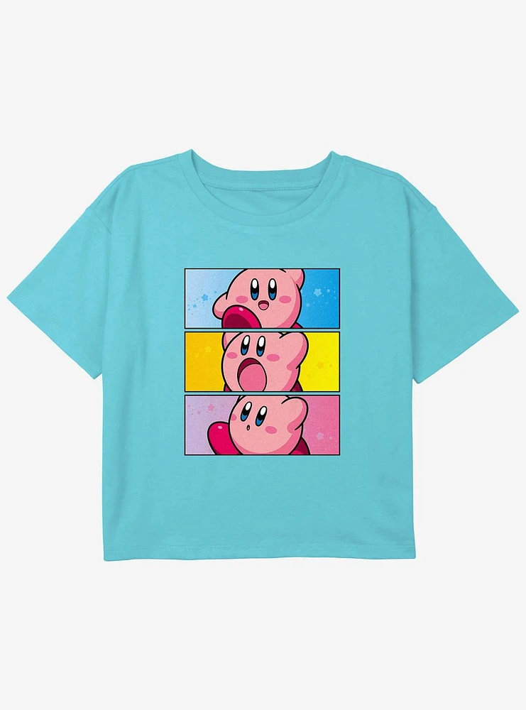 Kirby Panel Stack Youth Girls Boxy Crop T-Shirt