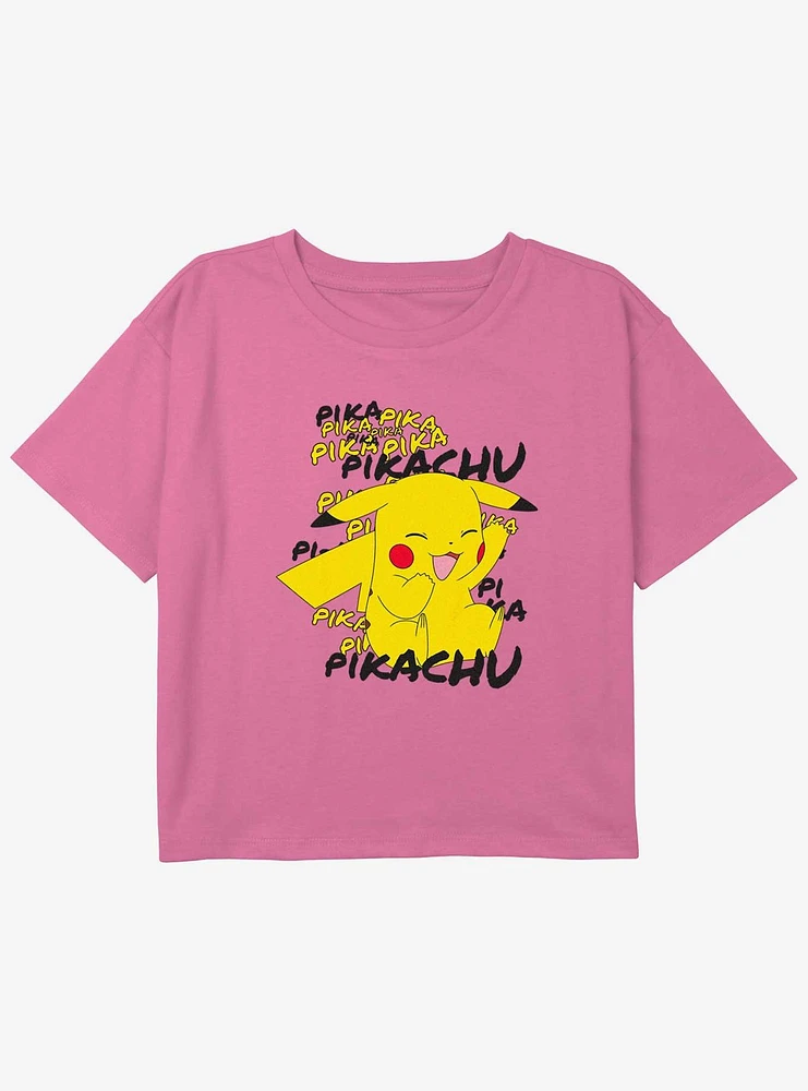 Pokemon Pikachu Cracks A Joke Youth Girls Boxy Crop T-Shirt