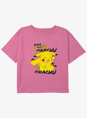 Pokemon Pikachu Cracks A Joke Youth Girls Boxy Crop T-Shirt