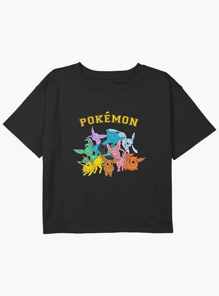 Pokemon Gotta Catch Eeveelutions Youth Girls Boxy Crop T-Shirt