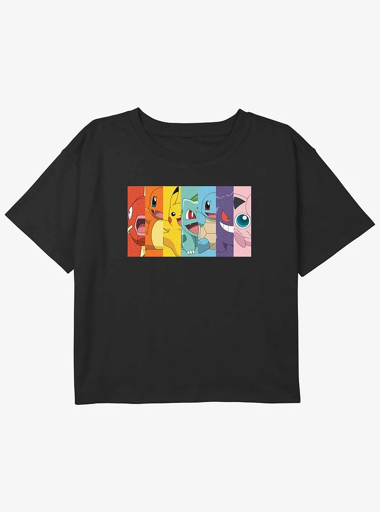 Pokemon Rainbow Split Face Youth Girls Boxy Crop T-Shirt