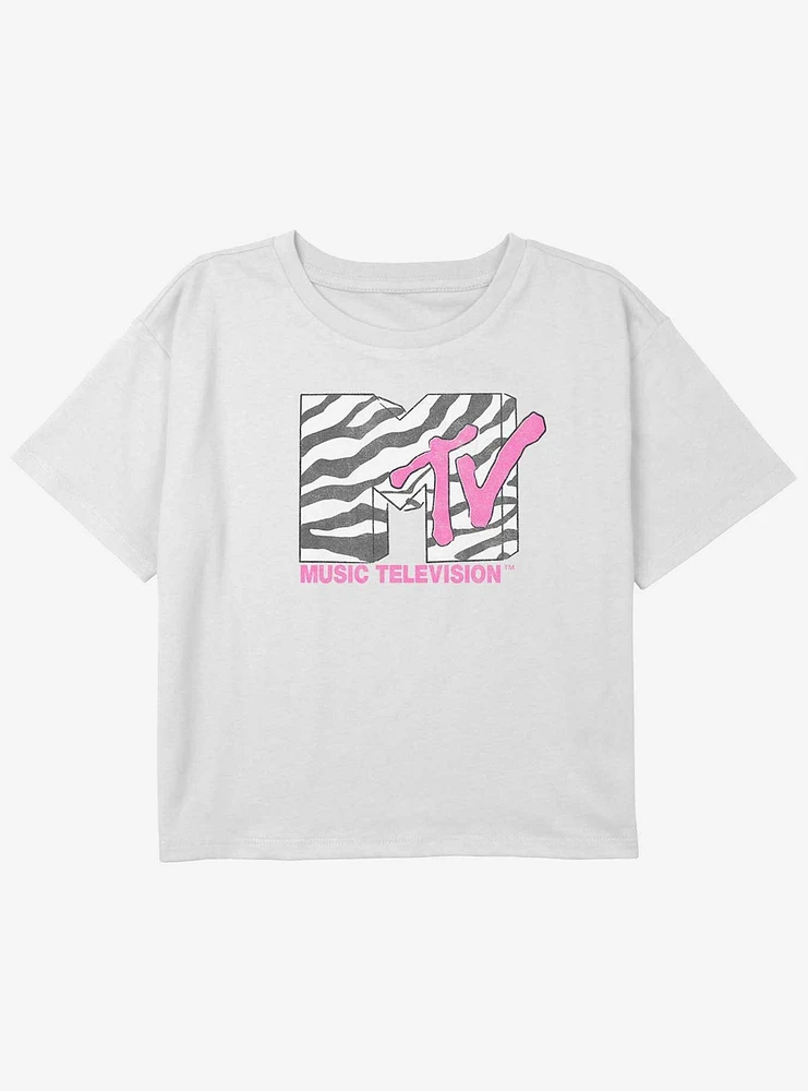 MTV Zebra Logo Youth Girls Boxy Crop T-Shirt