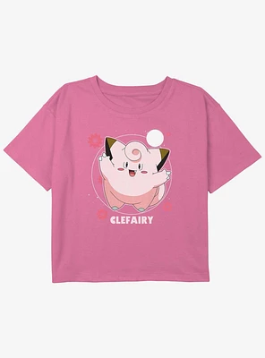 Pokemon Clefairy Fairy Dance Youth Girls Boxy Crop T-Shirt