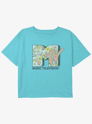 MTV Floral Logo Youth Girls Boxy Crop T-Shirt