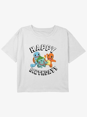 Pokemon Happy Birthday Starter Party Youth Girls Boxy Crop T-Shirt