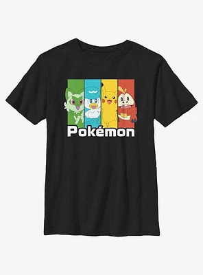 Pokemon Friends Sprigatito Quaxley Pikachu and Fuecoco Youth T-Shirt