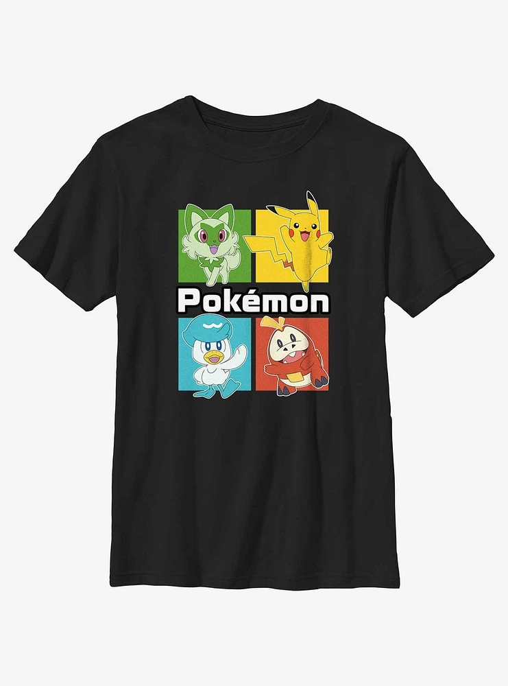 Pokemon Newest Starters Sprigatito, Pikachu, Quaxly, and Fuecoco Youth T-Shirt