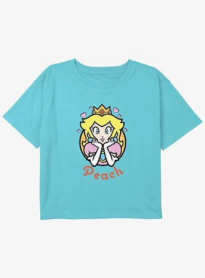 Nintendo Super Mario Peach Hearts Youth Girls Boxy Crop T-Shirt