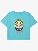 Nintendo Super Mario Peach Hearts Youth Girls Boxy Crop T-Shirt