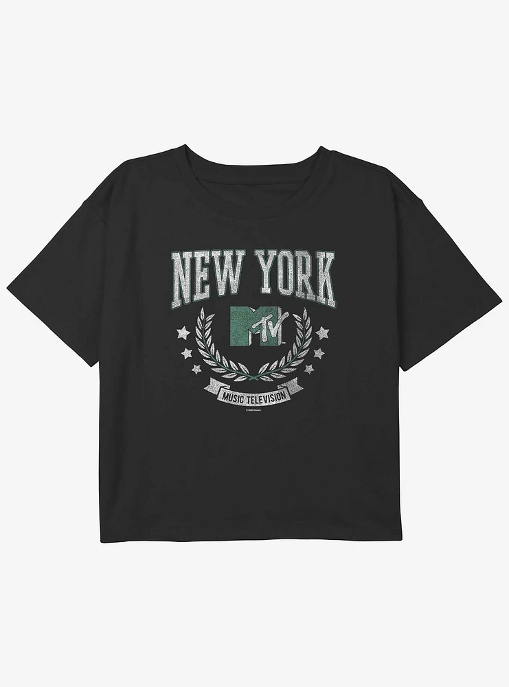 MTV New York Collegiate Logo Youth Girls Boxy Crop T-Shirt