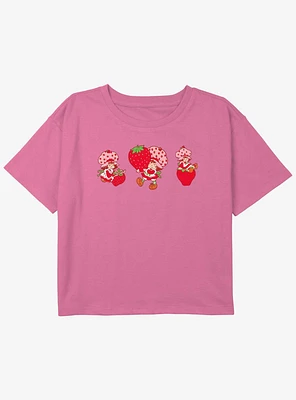 Strawberry Shortcake Three Strawberries Youth Girls Boxy Crop T-Shirt