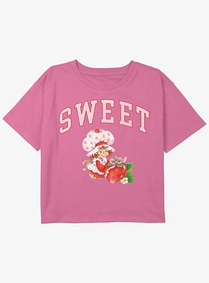 Strawberry Shortcake Sweet Collegiate Youth Girls Boxy Crop T-Shirt