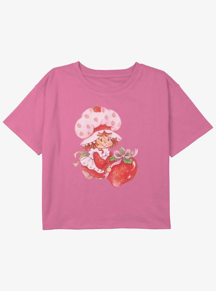 Strawberry Shortcake Bows & Strawberries Youth Girls Boxy Crop T-Shirt