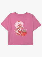 Strawberry Shortcake Bows & Strawberries Youth Girls Boxy Crop T-Shirt