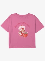 Strawberry Shortcake Bows & Strawberries Portrait  Youth Girls Boxy Crop T-Shirt