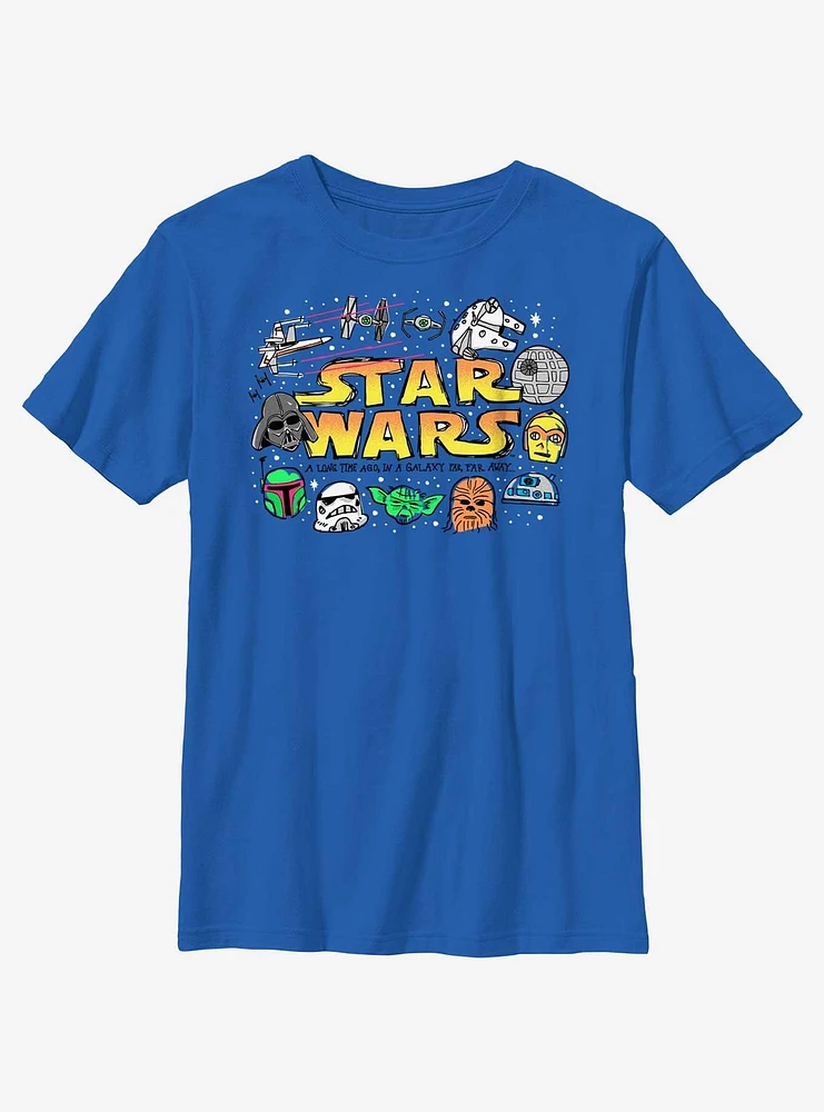 Star Wars A Long Time Ago Doodle Icons Youth T-Shirt