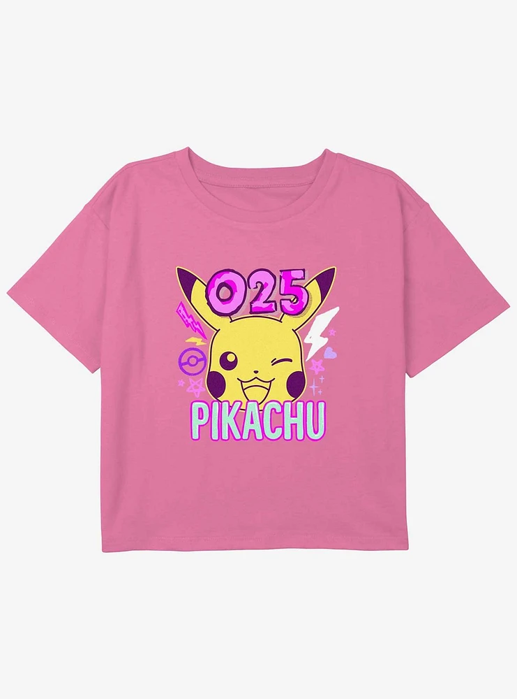 Pokemon Pikachu Wink Doodles Youth Girls Boxy Crop T-Shirt