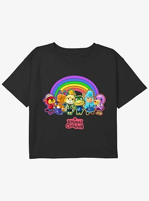 Nintendo Animal Crossing Rainbow Lineup Youth Girls Boxy Crop T-Shirt