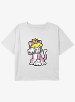 Nintendo Super Mario Cat Peach Solo Youth Girls Boxy Crop T-Shirt