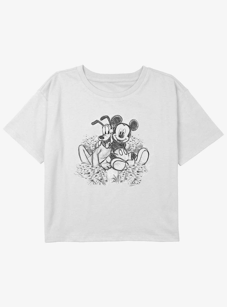 Disney Mickey Mouse Flower Pals Youth Girls Boxy Crop T-Shirt