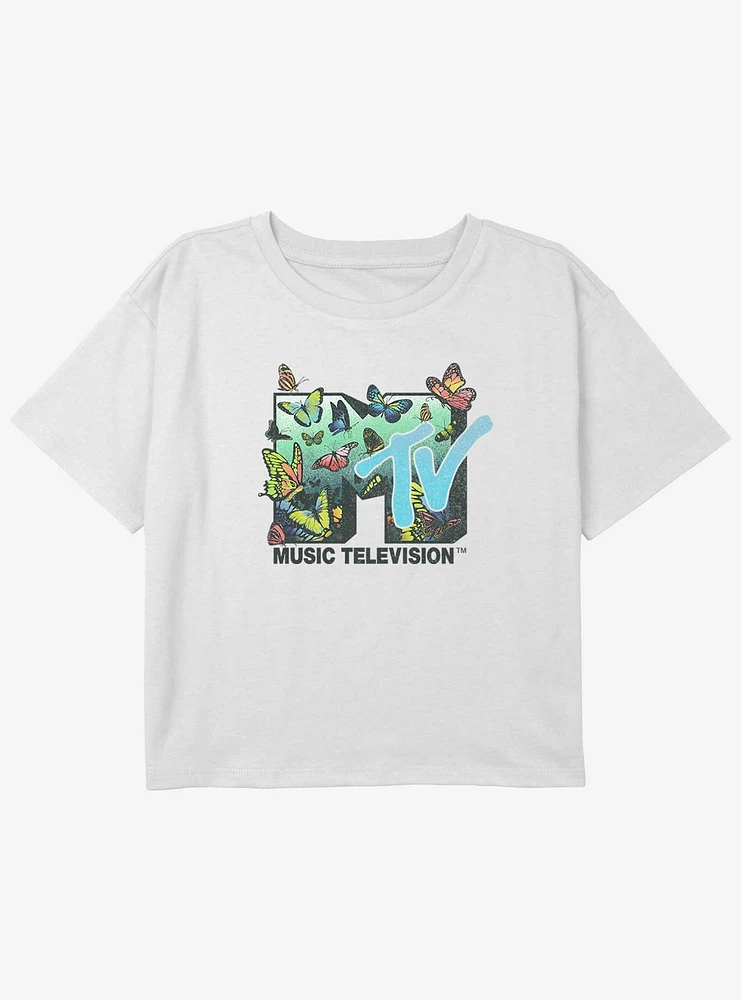 MTV Butterflies Logo Youth Girls Boxy Crop T-Shirt