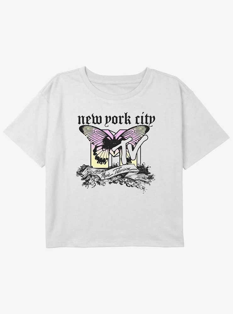 MTV NYC Y2K Butterfly Youth Girls Boxy Crop T-Shirt