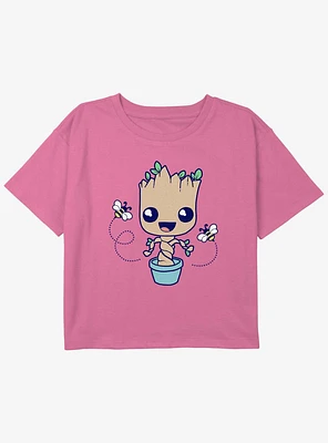 Marvel Guardians Of The Galaxy Baby Groot Hello Spring Youth Girls Boxy Crop T-Shirt