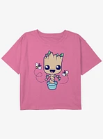 Marvel Guardians Of The Galaxy Baby Groot Hello Spring Youth Girls Boxy Crop T-Shirt