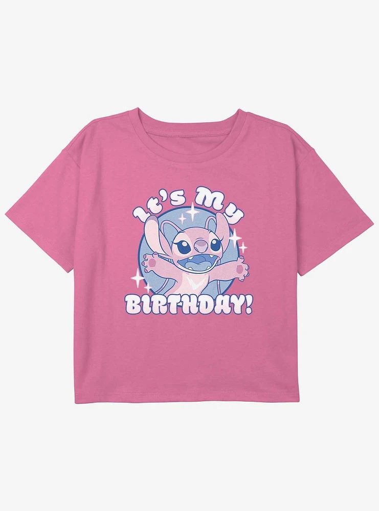 Disney Lilo & Stitch Angel Birthday Youth Girls Boxy Crop T-Shirt