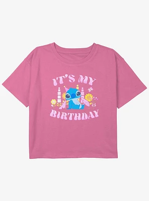 Disney Lilo & Stitch Girly Birthday Youth Girls Boxy Crop T-Shirt