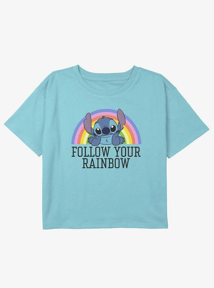 Disney Lilo & Stitch Rainbow Youth Girls Boxy Crop T-Shirt