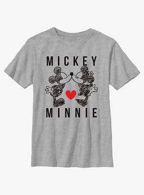 Disney Mickey Mouse & Minnie Heart Kiss Youth T-Shirt