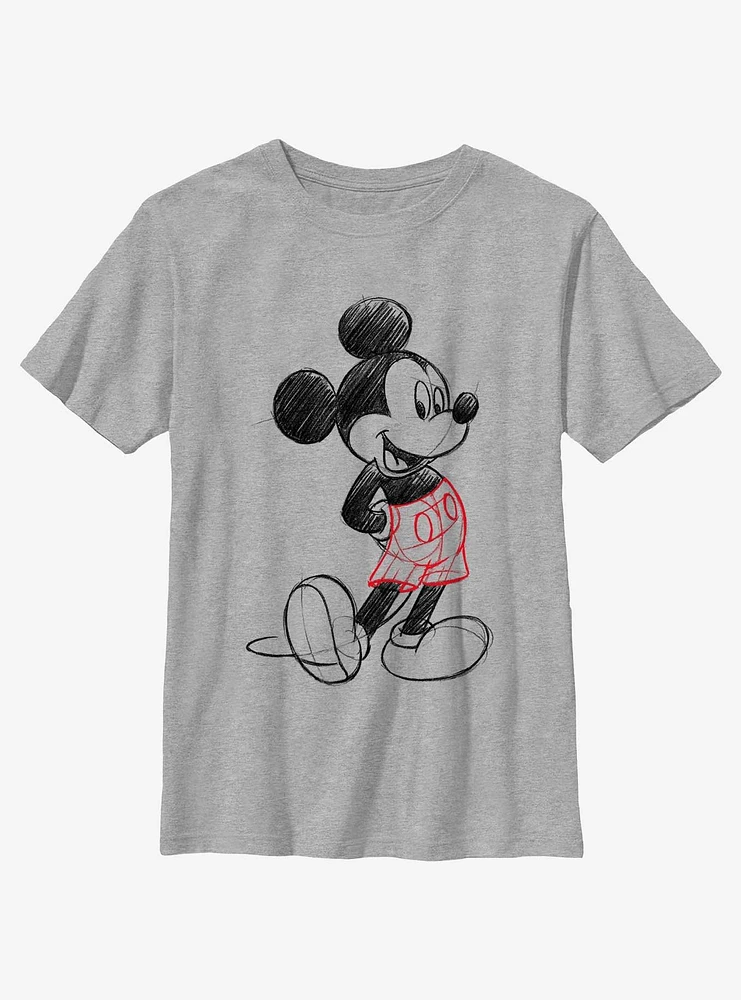 Disney Mickey Mouse Portrait Stance Sketch Youth T-Shirt