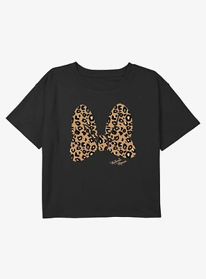 Disney Minnie Mouse Animal Print Bow Youth Girls Boxy Crop T-Shirt