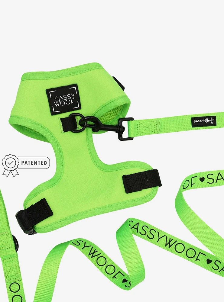 Sassy Woof Neon Green Dog Harness and Leash Bundle