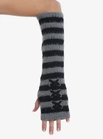 Black & Grey Stripe Lace-Up Fuzzy Arm Warmers