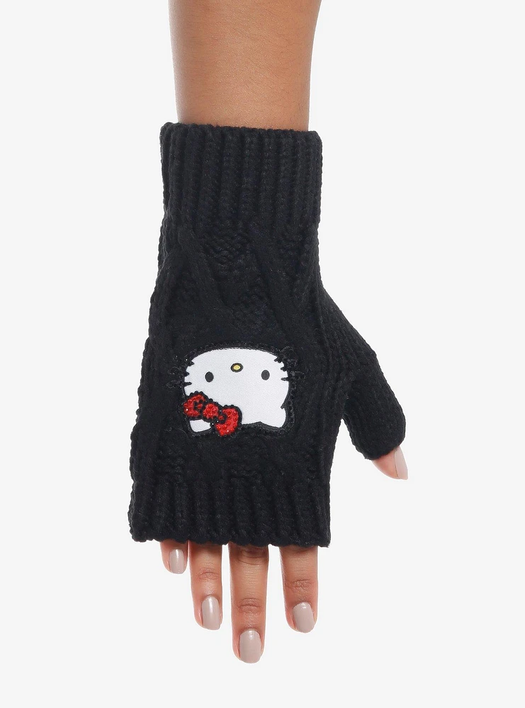 Hello Kitty Rhinestone Fingerless Gloves