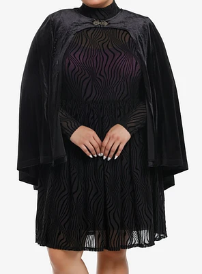 Wicked Elphaba Black Flocked Dress With Cape Plus