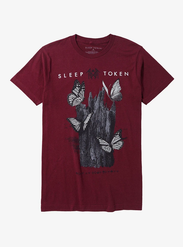 Sleep Token Butterflies Burgundy Boyfriend Fit Girls T-Shirt