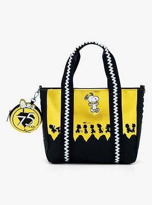 Loungefly Peanuts 75th Anniversary Characters Metallic Tote Bag with Coin Purse