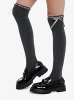 Grey Ruffle Bow Knee High Socks