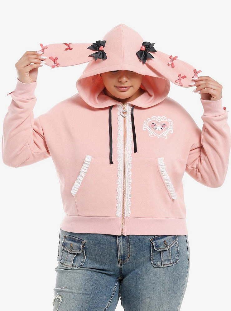 My Melody Lace Ribbon Girls Crop Hoodie Plus