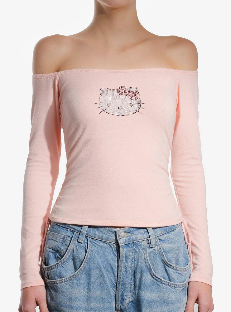 Hello Kitty Rhinestone Off-Shoulder Girls Long-Sleeve Top