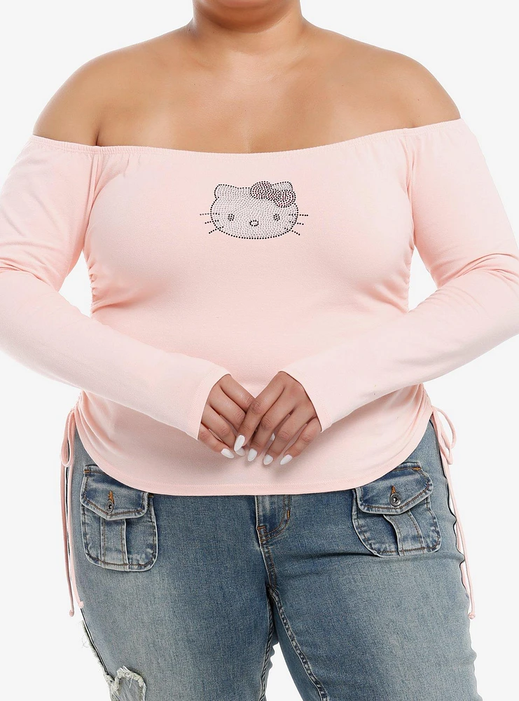 Hello Kitty Rhinestone Off-Shoulder Girls Long-Sleeve Top Plus