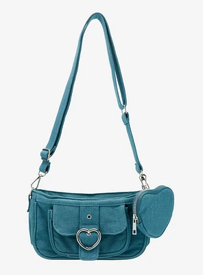 Blue Denim Heart Buckle Bag With Heart Coin Pouch