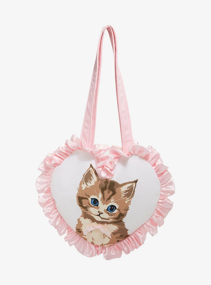 Cat Plush Heart Ruffle Tote Bag