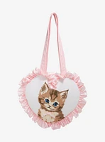 Cat Plush Heart Ruffle Tote Bag