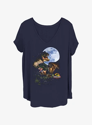 Jurassic Park Tri Dino Moon Womens T-Shirt Plus