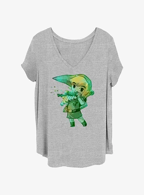 Nintendo Link Flute Watercolor Womens T-Shirt Plus