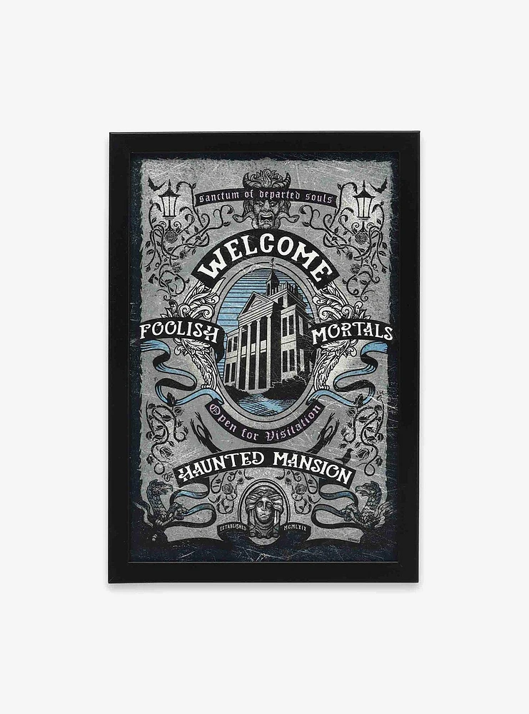 Disney Haunted Mansion Welcome Foolish Mortals Framed Wood Wall Decor